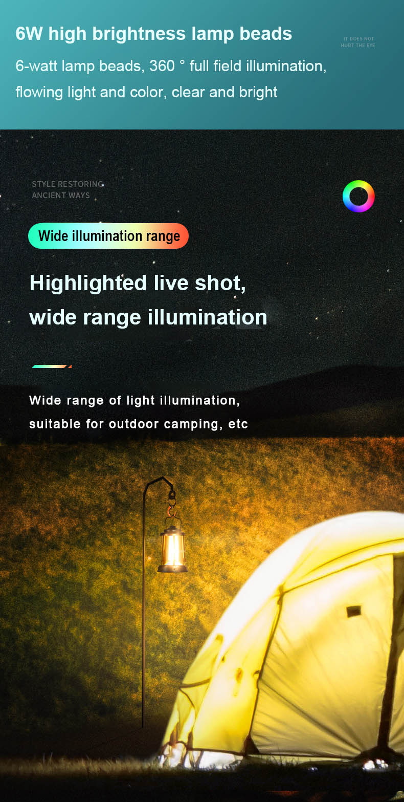 Retro Camping Lantern - multiple lighting modes and color temperature settings
